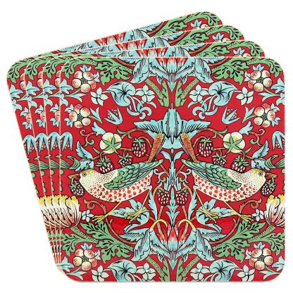 William Morris Red Strawberry Thief Coasters