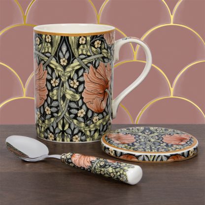 William Morris Pimpernel Blush Mugg, coaster & sked