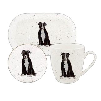 Waggy Tails Staffie mugg, coaster & bricka