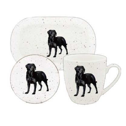 Waggy Tails Svart Labrador mugg, coaster & bricka