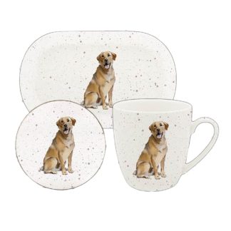 Waggy Tails Gul Labrador mugg, coaster & bricka