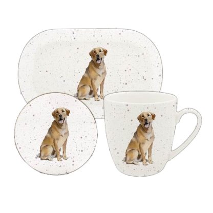 Waggy Tails Gul Labrador mugg, coaster & bricka