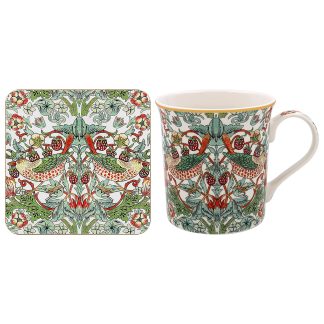 W Morris White Strawberry Thief Mugg & Coaster