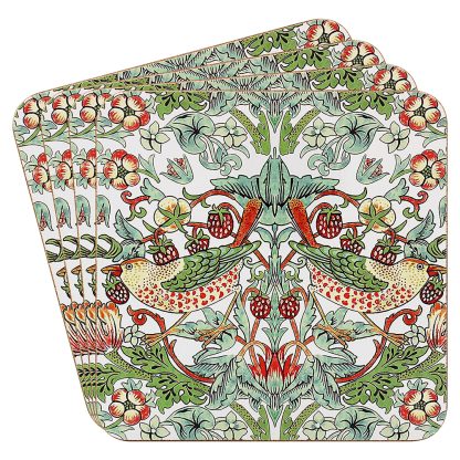 W Morris White Strawberry Thief Coasters