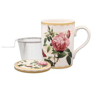 Redouté Rose Mugg, coaster & tesil