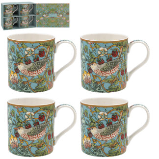 William Morris Teal Strawberry Thief 4 muggar i presentförpackning