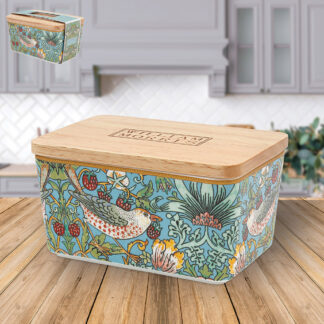 William Morris Teal Strawberry Thief Smörbytta med trälock