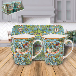 William Morris Teal Strawberry Thief 2 muggar på bricka