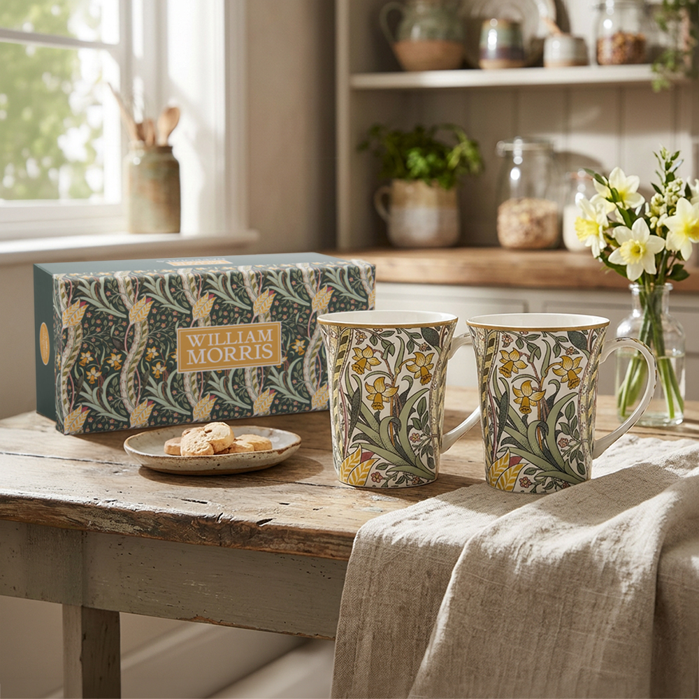 William Morris Daffodils 2 muggar i presentförpackning