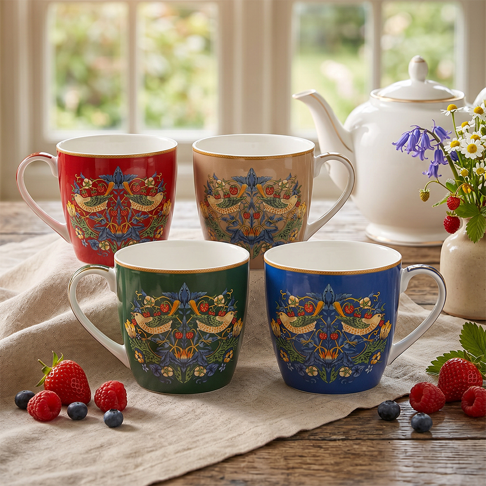 William Morris Strawberry Thief Frukostmugg 4-mix