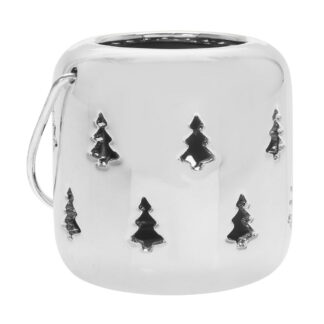 Ljuslykta med granar, silver, 8 cm