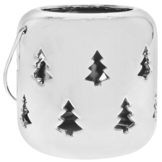 Ljuslykta med granar, silver, 12 cm